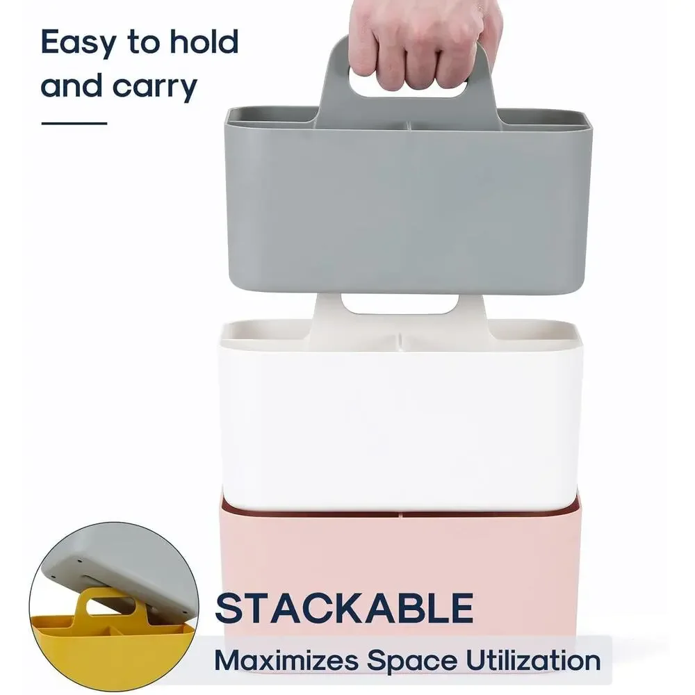 Portable Organizer Caddy with Handle Divided Storage Bin Desk Bathroom Grey
